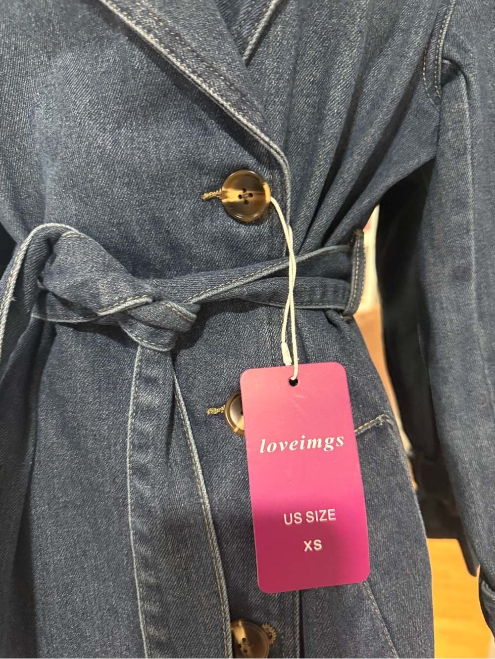 Denim belted Trench Jean jacket/ Coat - XS - Picture 9 of 12